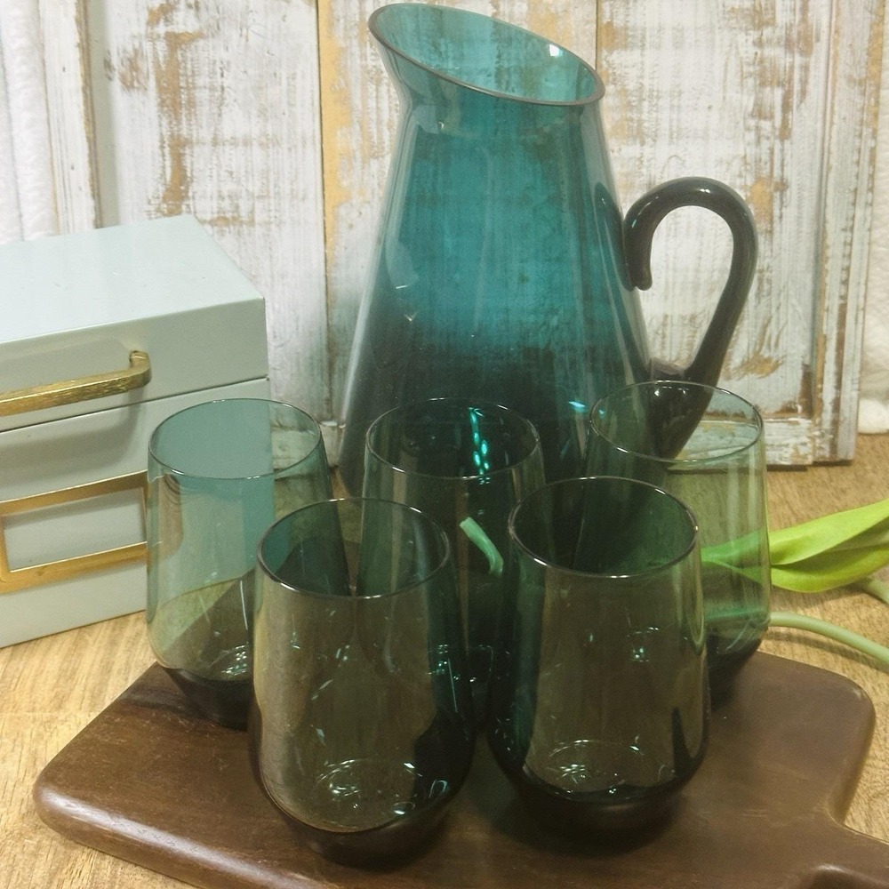 Kaj Franck Finland Teal Blue‎ Glass Pitcher Nuutajarvi Iittala Modern Minimalist - Picture 6 of 13